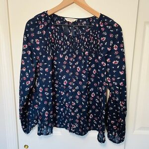 Lucky Brand Boho Long Sleeve Dark Navy Peasant Blouse Size Small